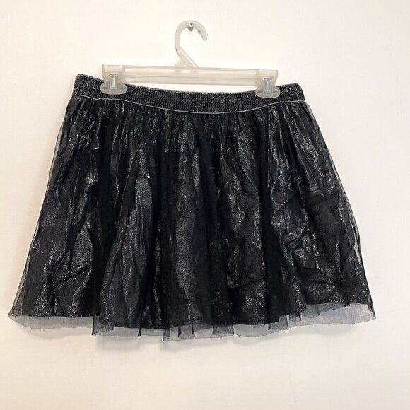 DECREE Black Silver Metallic Shimmer Tulle Elastic Waist Mini Tutu A-Line Skirt - Picture 10 of 15